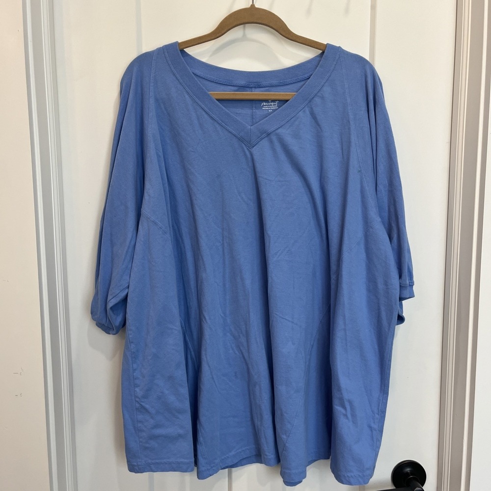 FP Movement T-Shirt Womens Small Blue Good Oversized V-Neck Puff Sleeve Cotton